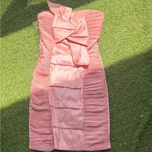 Daisy Strapless Coral-Pink Ruffle Panel Bodycon Dress